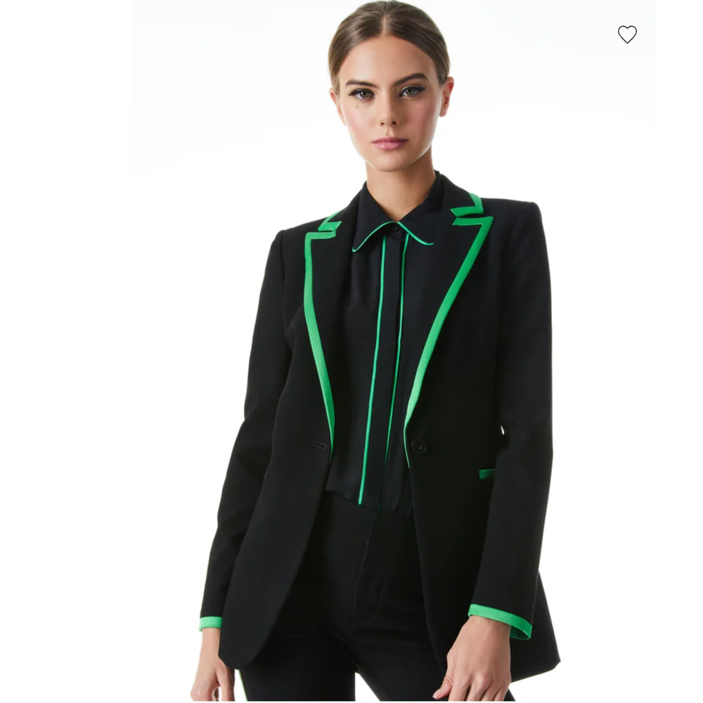 Alice + Olivia Size 4 Breann Piped Green Blazer, Pants, Mini Skirt Suit Set 3Pc